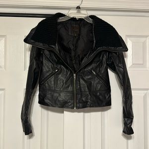 The Limited Black faux leather cropped jacket with knit collar